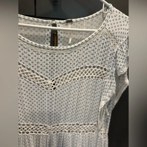 Free People Blue & White Retro Kitty Crochet Trim Dress Womens Size S - Picture 4 of 4